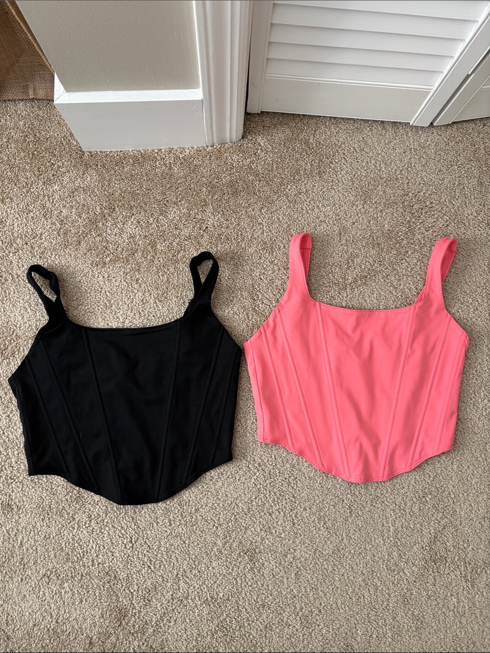 ReoRia Square-Neck Corset Crop Tops — Black & Pink
